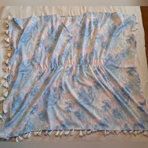 SnapperRock girls size 12 swim cover up, pastel pink, blue & white EUC